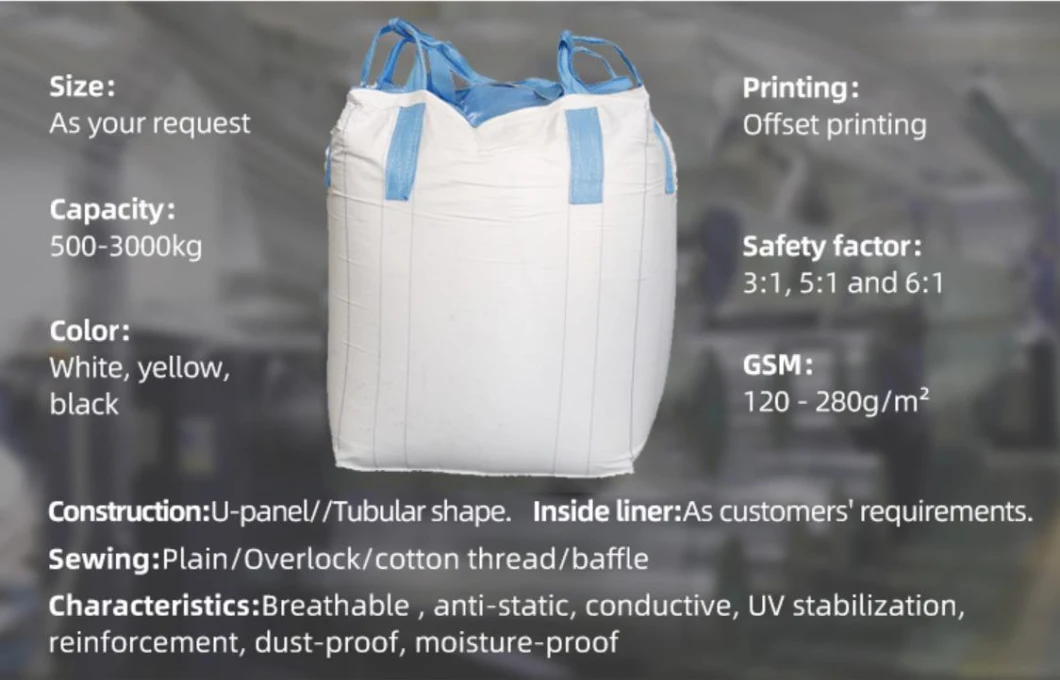 FIBC Bag Factory Direct Sale 1000kg 2200lbs Heavy Duty Big Bag Jumbo FIBC Ton Bags