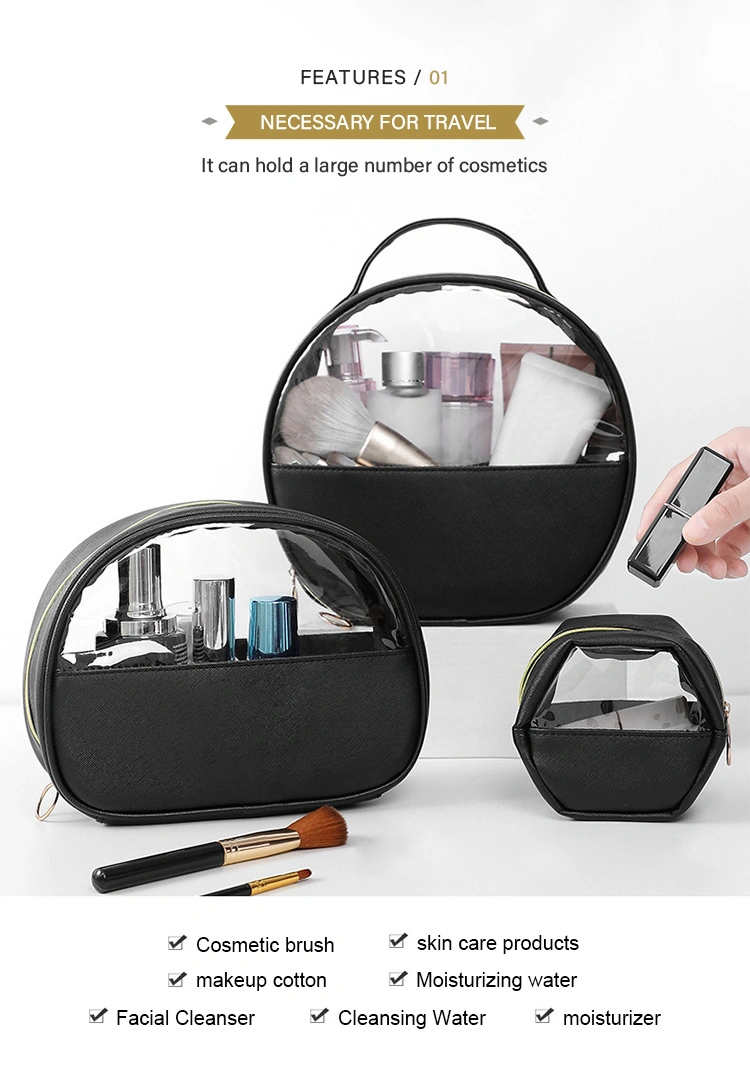 Large Capacity PVC Travel Cosmetic Bag Transparent Semi-Circular Hand Wash Bag