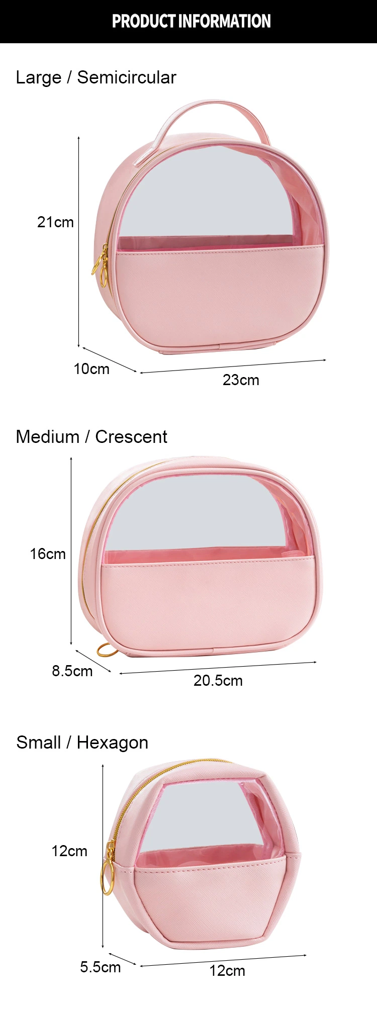 Large Capacity PVC Travel Cosmetic Bag Transparent Semi-Circular Hand Wash Bag