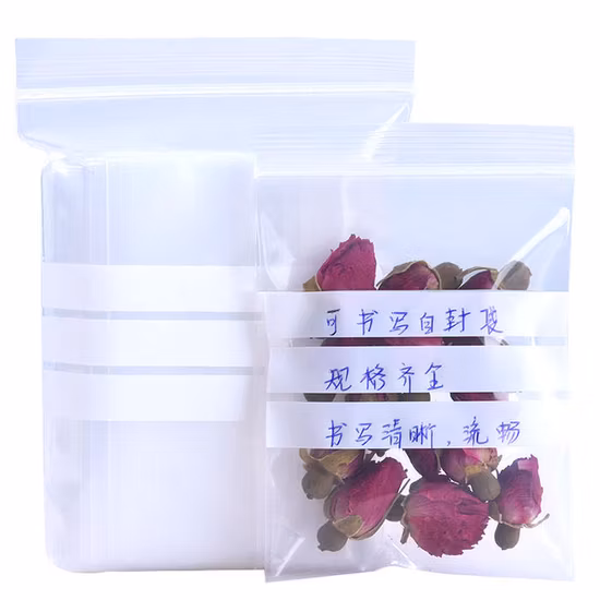 LDPE Writable White Panel Reclosable Grip Seal Bag Zip Lock Bag/Zipper Bag /Ziplock Bag /Ziplockbag